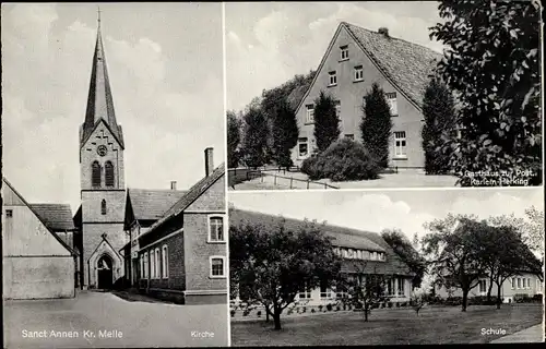 Ak Sankt Annen Neuenkirchen Melle in Niedersachsen, Kirche, Schule, Gasthaus zur Post