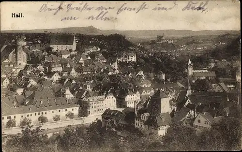 Ak Schwäbisch Hall in Württemberg, Gesamtansicht der Stadt mit Straßenpartie