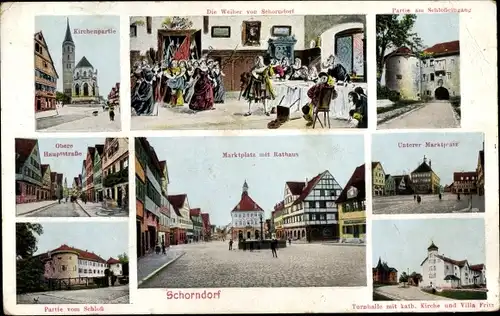 Ak Schorndorf in Württemberg, Rathaus, Marktplatz, Kirche, Turnhalle, Villa Fritz