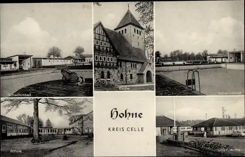 Ak Hohne Niedersachsen, Kirche, Schwimmbad, Schule, Werke