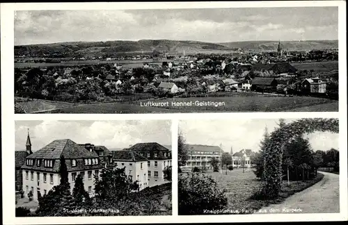 Ak Geistingen Hennef an der Sieg, Gesamtansicht, St. Josefs Krankenhaus, Kneippkurhaus, Kurpark