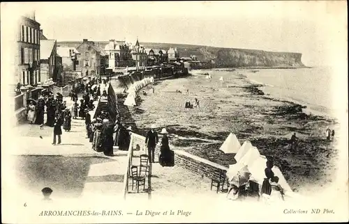 Ak Arromanches les Bains Calvados, La Digue, La Plage