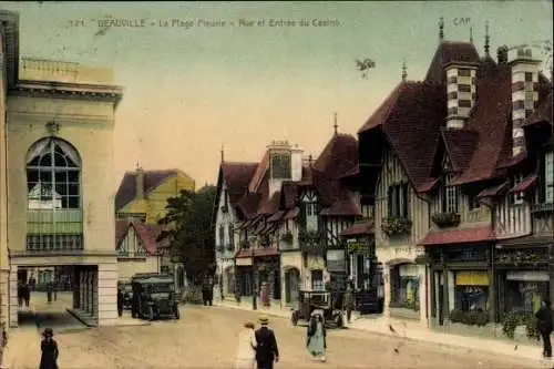 Ak Deauville La Plage Fleurie Calvados, Rue et Entree du Casino