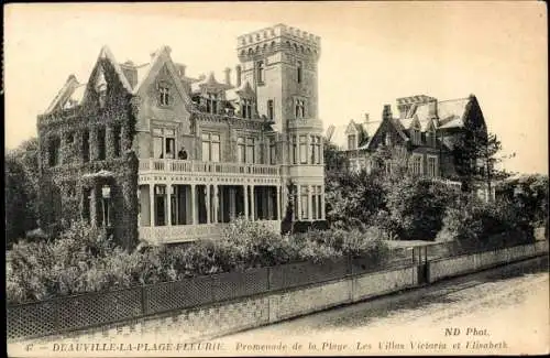 Ak Deauville La Plage Fleurie Calvados, Promenade de la Plage, les Villas Victoria et Elisabeth