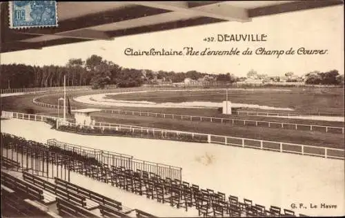 Ak Deauville Calvados, Claire Fontaine, Vue d'ensemble du Champ de Courses