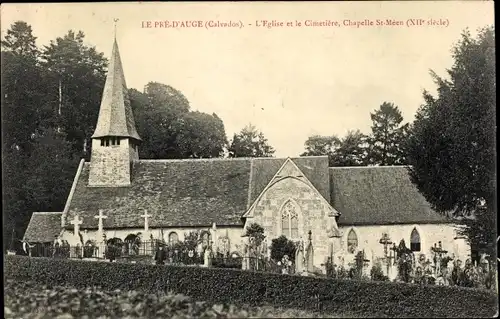 Ak Le Pré d'Auge Calvados, L'Eglise, Le Cimetiere, Chapelle St. Meen