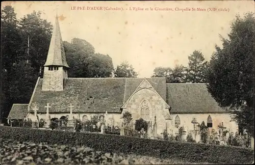Ak Le Pré d'Auge Calvados, L'Eglise, Le Cimetiere, Chapelle St. Meen