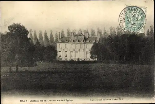 Ak Tilly sur Seulles en Calvados, Chateau de M. Lepetit vu de l'Eglise