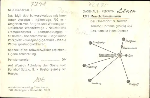 Ak Marschalkenzimmern Dornhan im Schwarzwald, Pension Löwen