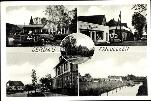 Ak Gerdau in der Lüneburger Heide, Ortsansichten, Fluss, Esso Tankstelle, Drogerie Matalla