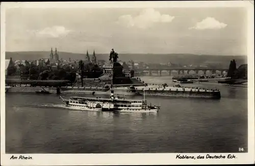 Ak Koblenz am Rhein, Deutsches Eck, Salondampfer