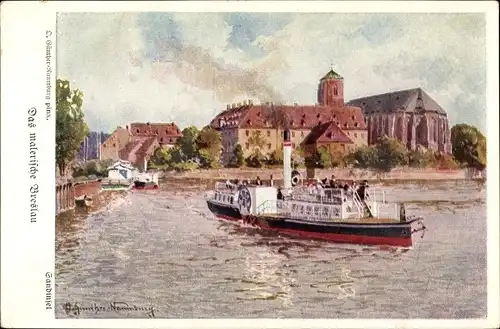 Künstler Ak Günther-Naumburg, D., Wrocław Breslau Schlesien, Sandinsel, Salondampfer