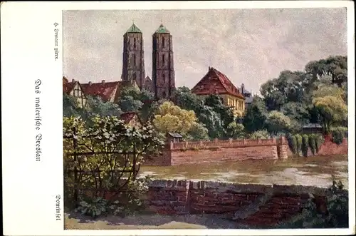 Künstler Ak Irmann, H., Wrocław Breslau Schlesien, Blick auf die Dominsel