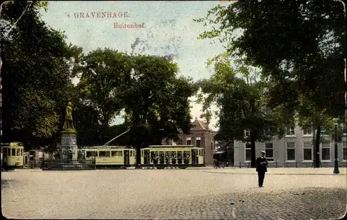 Ak 's Gravenhage Den Haag Südholland, Buitenhof, Statue, Tram