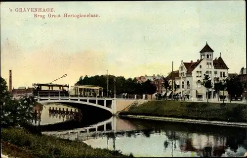 Ak 's Gravenhage Den Haag Südholland, Brug Groot Hertoginnelaan, Straßenbahn