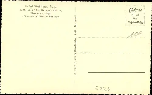 Ak Eltville am Rhein Hessen, Kloster Eberbach, Hotel Weinhaus Ress, Pfortenhaus