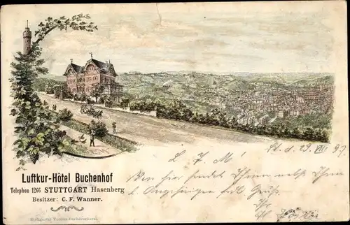 Litho Hasenberg Stuttgart in Baden Württemberg, Hotel Buchenhof, Ort