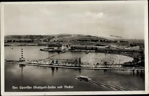 Ak Hofen Stuttgart in Baden Württemberg, Sportsee u. Neckar, Gaststätte u. Stausee m. Strandcafé