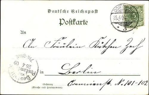 Litho Dortmund im Ruhrgebiet, Rathaus, Denkmäler, Kronenburg Schwanenteich