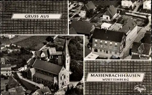 Ak Massenbachhausen in Württemberg, Luftbilder vom Ort, Kirche