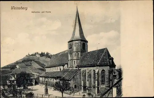 Ak Weinsberg im Kreis Heilbronn, Kirche und Burgruine Weibertreu