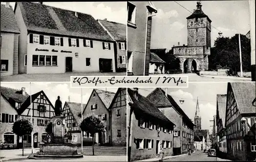 Ak Wolframs Eschenbach in Mittelfranken Bayern, Gasthof zum Stern, Tor, Straßenpartie, Denkmal