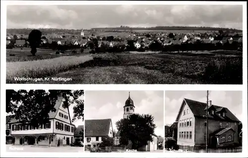 Ak Wolfschlugen in Württemberg, Totale, Rathaus, Kirche, Schule