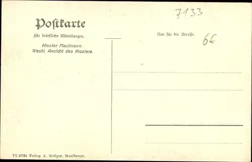 Ak Maulbronn im Schwarzwald, Kloster, Außenansicht von Westen