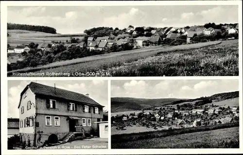 Ak Rothenberg Oberzent im Odenwald, Gesamtansicht, Gasthof u. Pension zur Rose