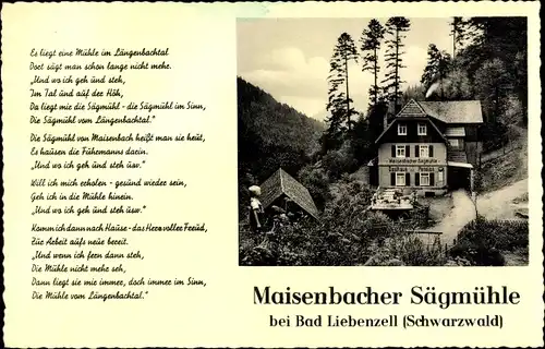Ak Maisenbach Bad Liebenzell im Schwarzwald, Maisenbacher Sägmühle, Gedicht