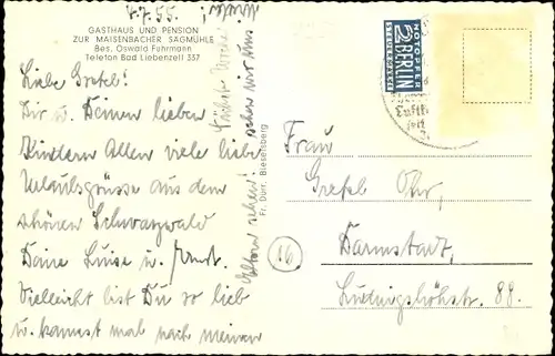 Ak Maisenbach Bad Liebenzell im Schwarzwald, Maisenbacher Sägmühle, Gedicht