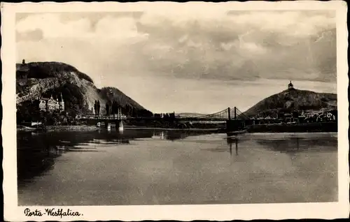 Ak Porta Westfalica an der Weser, Gesamtansicht, Kaiser Wilhelm Denkmal