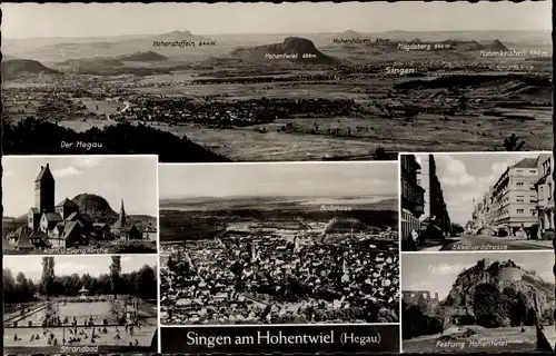 Ak Singen Hohentwiel Baden Württemberg, Panorama, Festung, Strandbad, Hegau, Gesamtansicht