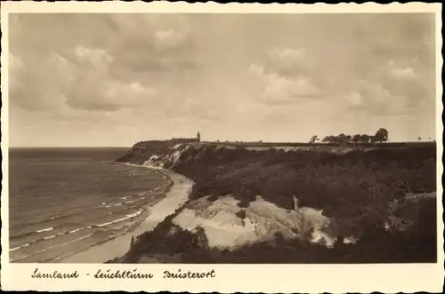 Ak Majak Brüsterort Ostpreußen, Blick auf Strand, Leuchtturm