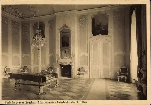 Ak Wrocław Breslau Schlesien, Schlossmuseum, Musikzimmer Friedrichs des Großen