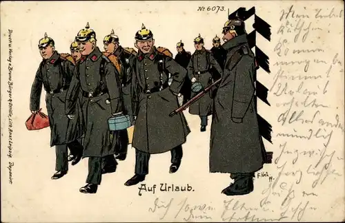 Künstler Litho Koch, F., Auf Urlaub, Deutsche Soldaten in Uniformen