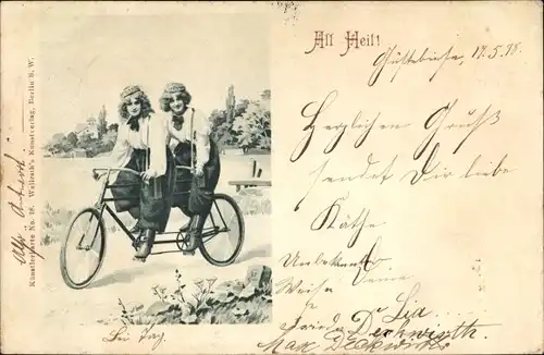 Ak Zwei Frauen auf einem Tandem, Fahrrad, All Heil