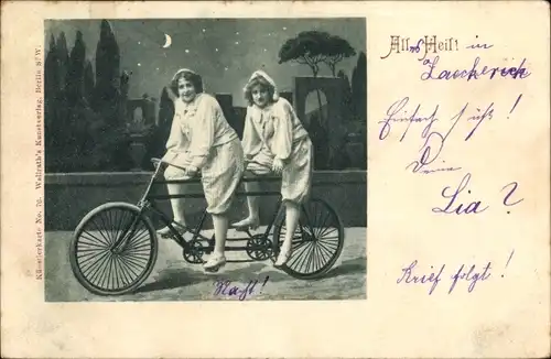 Ak Zwei Frauen auf einem Tandem, Fahrrad, All Heil