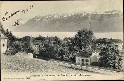 Ak Lausanne Kanton Waadt, les alpes de Savoie vus de Montbenon