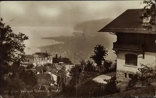 Ak Glion Montreux Kanton Waadt, vue sur Clarens et Vevey