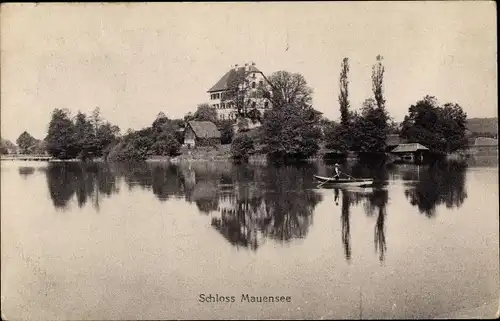 Ak Mauensee Kanton Luzern Schweiz, Schloss Mauensee, Blick über den See