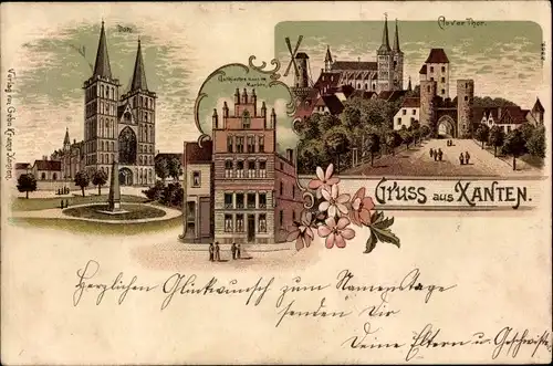 Litho Xanten am Niederrhein, Clever Tor, Dom, Gotisches Haus
