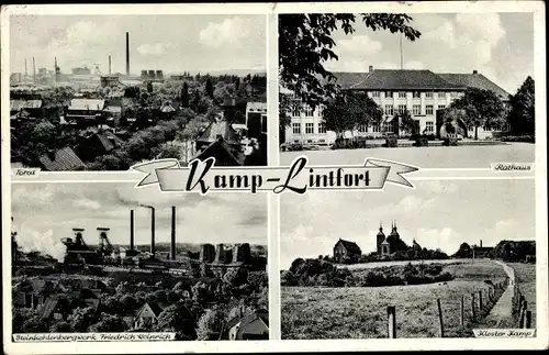 Ak Kamp Lintfort Niederrhein, Totale, Rathaus, Steinkohlebergwerk Friedrich Heinrich, Kloster Kamp