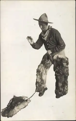 Foto Ak Cowboy, Wild West Schauspiel, Fotomontage