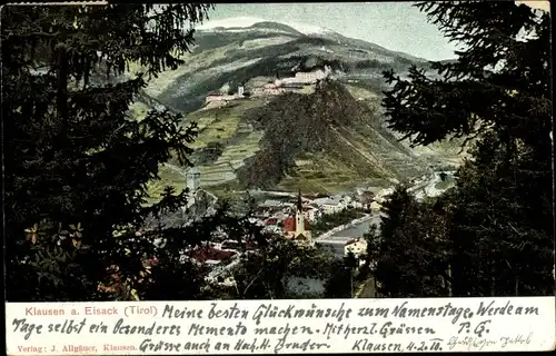 Ak Klausen Chiusa Südtirol, Blick auf Ort und Kloster Säben