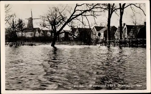 Ak Zierikzee Zeeland, Watersnood 1953, Driekoningenlaan, Molen