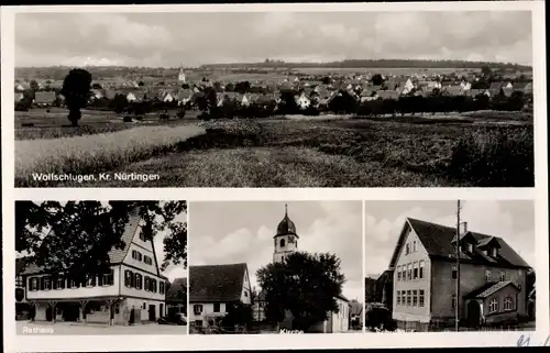 Ak Wolfschlugen in Württemberg, Gesamtansicht, Rathaus, Kirche, Schulhaus