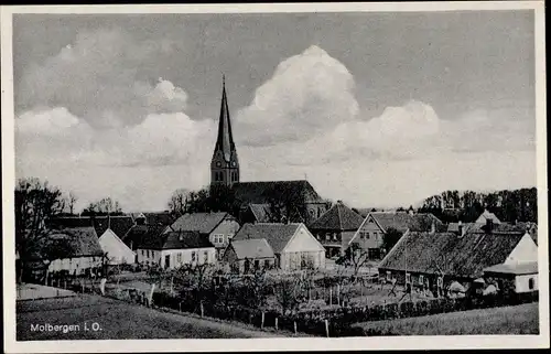 Ak Molbergen in Oldenburg Niedersachsen, Panoramaansicht von Ortschaft, Kirche