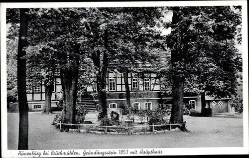 Ak Hünenburg bei Bruchmühlen Melle in Niedersachsen, Gründungsstein von 1853, Haupthaus