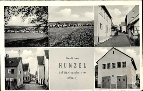 Ak Hunzel im Taunus, Gesamtansicht, Straßenpartie